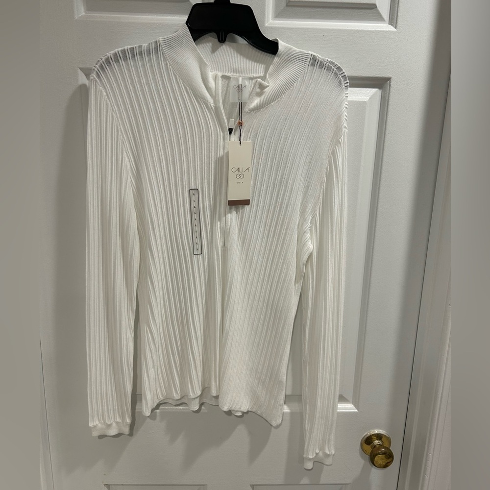 NWT Calia Golf ⛳️ 1/4 Xl zip  Sweater Ribbed Pullover Top Pure White Sz L $88